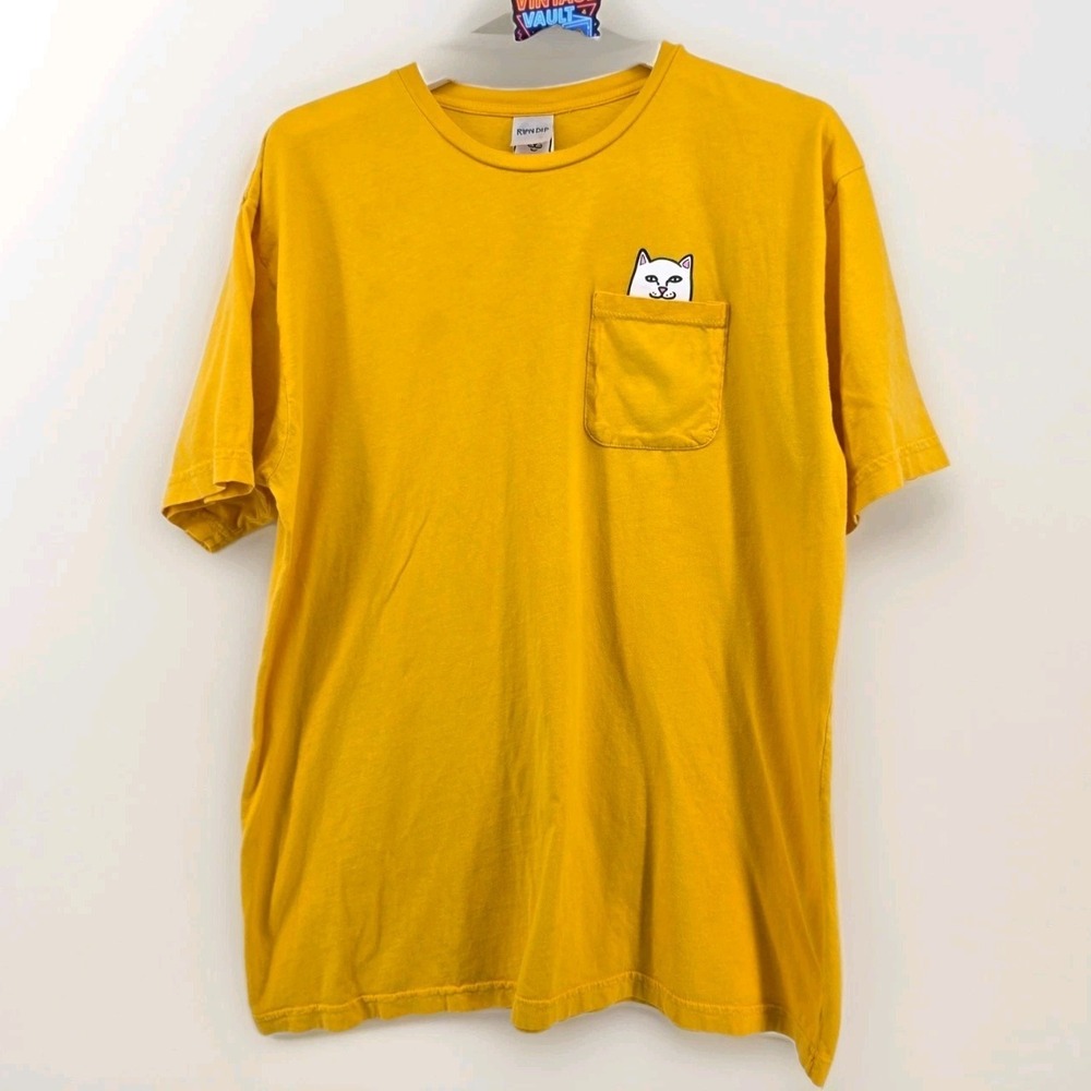 Ripndip Lord Nermal Pocket T Shirt Mens XL Yellow Cat Graphic Tee